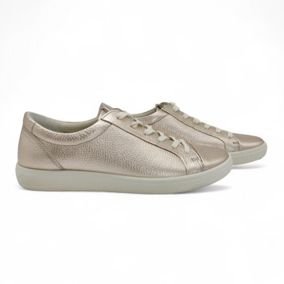 ECCO Soft 7 Women's 10 - 10.5 Metallic Gold Pebbled Leather Lace Up Sneaker - Picture 1 of 14